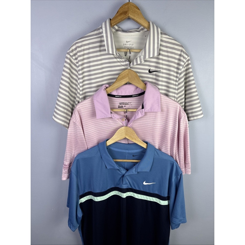 Nike Golf Dri Fit Lot of 3 Men's XL Blue Polo Shirt Performance Golf